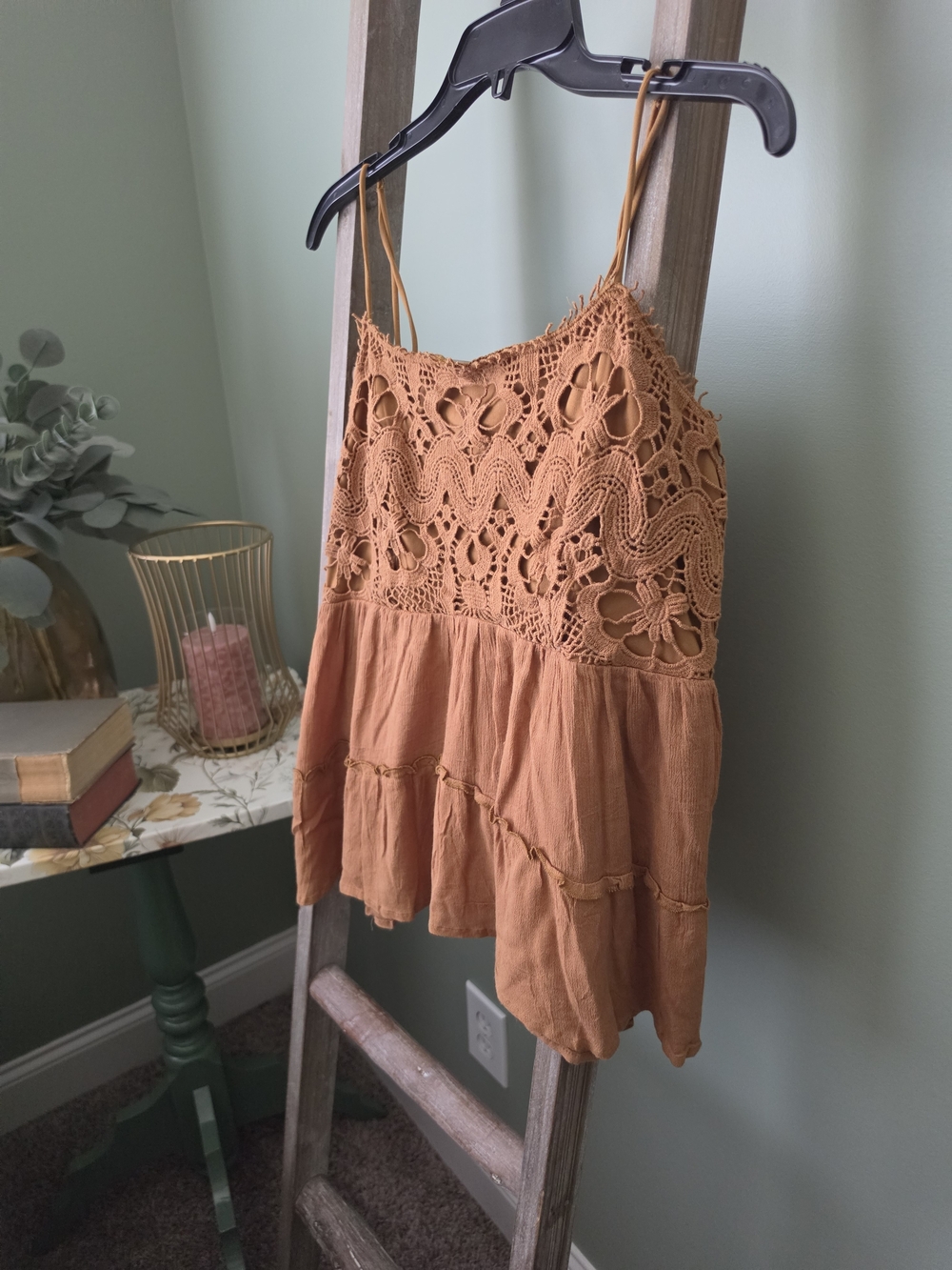 Daytrip Burnt Orange Crochet Tiered Camisole